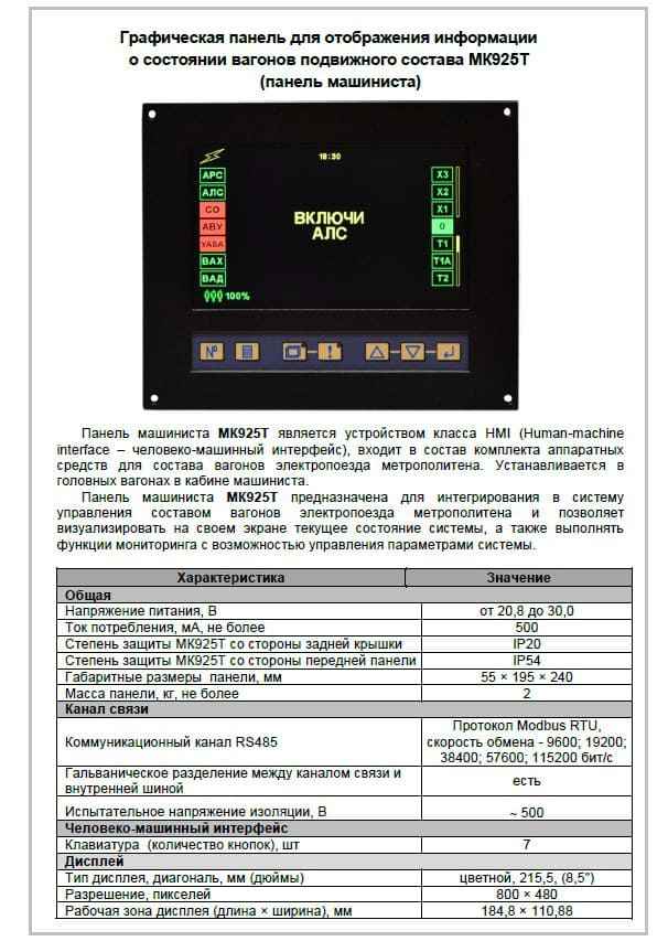 Панель ввода и отображения информации МК925Т